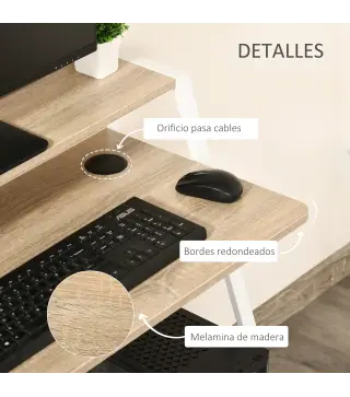 Escritorio Mesa de Ordenador 84x45x85cm con Encimera de Madera y Patas de Metal Estilo Moderno para Oficina Roble