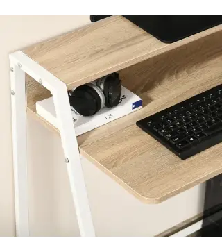 Escritorio Mesa de Ordenador 84x45x85cm con Encimera de Madera y Patas de Metal Estilo Moderno para Oficina Roble