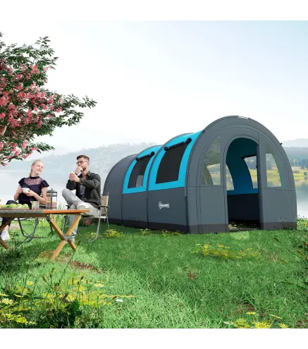 Tienda de Campaña Plegable para 3 Personas con 2 Habitaciones y Bolsa de Transporte Impermeable 480x260x200 cm Gris
