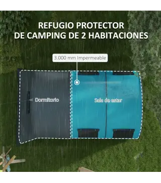 Tienda de Campaña Plegable para 3 Personas con 2 Habitaciones y Bolsa de Transporte Impermeable 480x260x200 cm Gris
