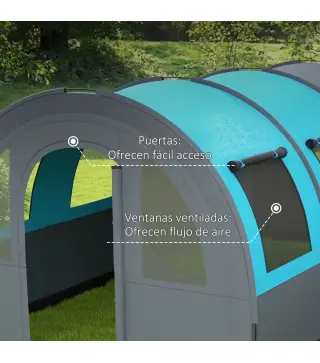 Tienda de Campaña Plegable para 3 Personas con 2 Habitaciones y Bolsa de Transporte Impermeable 480x260x200 cm Gris