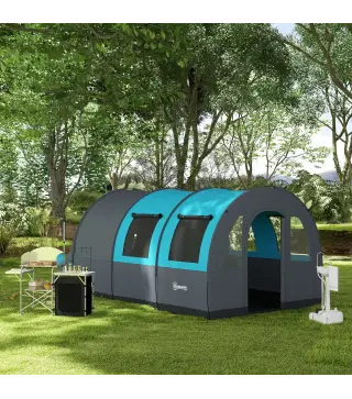Tienda de Campaña Plegable para 3 Personas con 2 Habitaciones y Bolsa de Transporte Impermeable 480x260x200 cm Gris