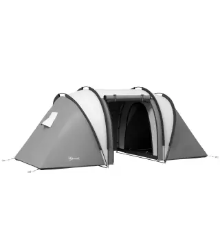 Tienda de Camping Familiar para 4-5 Personas con 2 Habitaciones Separadas Puertas y Ventanas 450x220x180 cm Gris