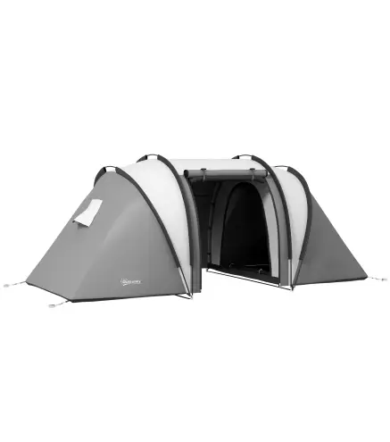 Tienda de Camping Familiar para 4-5 Personas con 2 Habitaciones Separadas Puertas y Ventanas 450x220x180 cm Gris