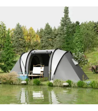 Tienda de Camping Familiar para 4-5 Personas con 2 Habitaciones Separadas Puertas y Ventanas 450x220x180 cm Gris