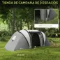 Tienda de Camping Familiar para 4-5 Personas con 2 Habitaciones Separadas Puertas y Ventanas 450x220x180 cm Gris