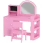Tocador de Maquillaje Niña Tocador Infantil con Taburete y Espejo con Luces LED 1 Cajón Armario y 5 Estantes Rosa