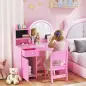 Tocador de Maquillaje Niña Tocador Infantil con Taburete y Espejo con Luces LED 1 Cajón Armario y 5 Estantes Rosa