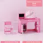 Tocador de Maquillaje Niña Tocador Infantil con Taburete y Espejo con Luces LED 1 Cajón Armario y 5 Estantes Rosa