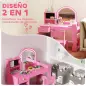 Tocador de Maquillaje Niña Tocador Infantil con Taburete y Espejo con Luces LED 1 Cajón Armario y 5 Estantes Rosa