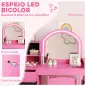 Tocador de Maquillaje Niña Tocador Infantil con Taburete y Espejo con Luces LED 1 Cajón Armario y 5 Estantes Rosa