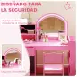 Tocador de Maquillaje Niña Tocador Infantil con Taburete y Espejo con Luces LED 1 Cajón Armario y 5 Estantes Rosa