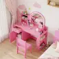 Tocador de Maquillaje Niña Tocador Infantil con Taburete y Espejo con Luces LED 1 Cajón Armario y 5 Estantes Rosa