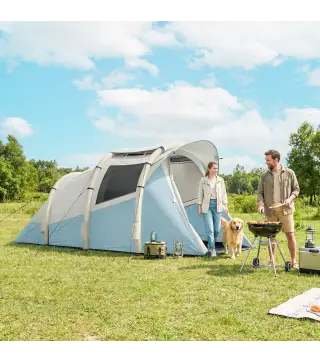 Tienda Campaña Inflable 2-3 Personas con Bomba Dormitorio y Zona de Estar Impermeable 3000 mm Montaje Rápido Azul Claro
