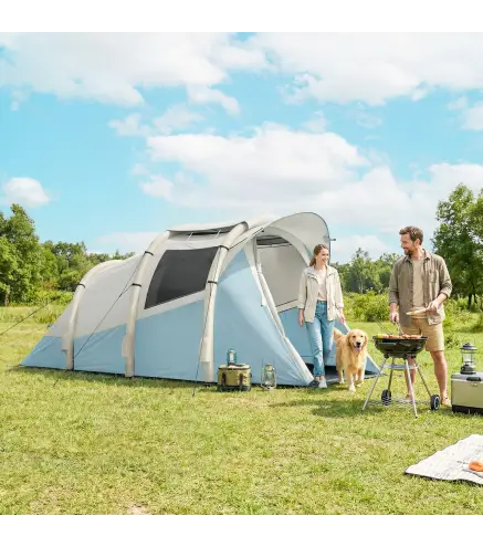 Tienda Campaña Inflable 2-3 Personas con Bomba Dormitorio y Zona de Estar Impermeable 3000 mm Montaje Rápido Azul Claro