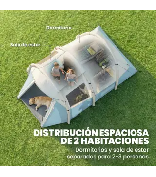 Tienda Campaña Inflable 2-3 Personas con Bomba Dormitorio y Zona de Estar Impermeable 3000 mm Montaje Rápido Azul Claro