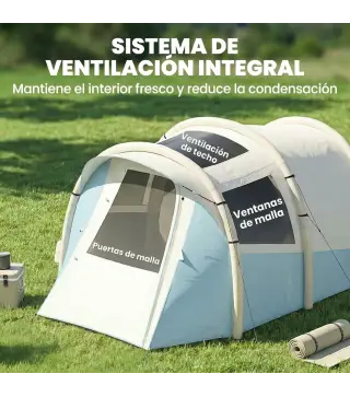 Tienda Campaña Inflable 2-3 Personas con Bomba Dormitorio y Zona de Estar Impermeable 3000 mm Montaje Rápido Azul Claro