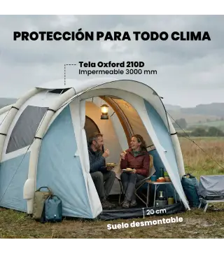 Tienda Campaña Inflable 2-3 Personas con Bomba Dormitorio y Zona de Estar Impermeable 3000 mm Montaje Rápido Azul Claro
