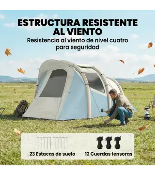 Tienda Campaña Inflable 2-3 Personas con Bomba Dormitorio y Zona de Estar Impermeable 3000 mm Montaje Rápido Azul Claro