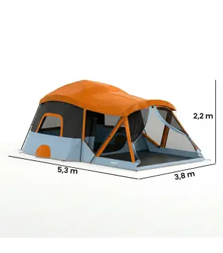Tienda de Campaña Familiar Tipo Túnel para 4 Personas con 2 Habitaciones Puertas Tragaluces Impermeable Fácil Montaje