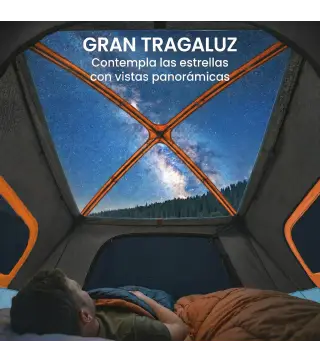 Tienda de Campaña Familiar Tipo Túnel para 4 Personas con 2 Habitaciones Puertas Tragaluces Impermeable Fácil Montaje
