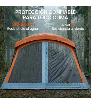 Tienda de Campaña Familiar Tipo Túnel para 4 Personas con 2 Habitaciones Puertas Tragaluces Impermeable Fácil Montaje