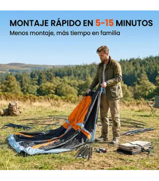 Tienda de Campaña Familiar Tipo Túnel para 4 Personas con 2 Habitaciones Puertas Tragaluces Impermeable Fácil Montaje