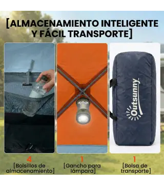 Tienda de Campaña Familiar Tipo Túnel para 4 Personas con 2 Habitaciones Puertas Tragaluces Impermeable Fácil Montaje