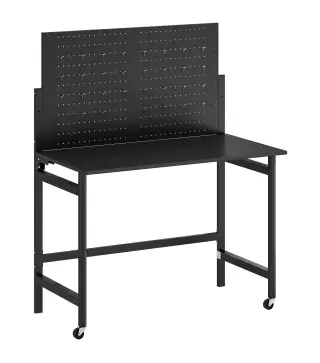 Banco de Trabajo con Tablero Perforado Mesa de Trabajo Plegable con Ruedas Marco de Acero Ganchos Negro