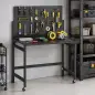 Banco de Trabajo con Tablero Perforado Mesa de Trabajo Plegable con Ruedas Marco de Acero Ganchos Negro