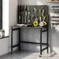 Banco de Trabajo con Tablero Perforado Mesa de Trabajo Plegable con Ruedas Marco de Acero Ganchos Negro