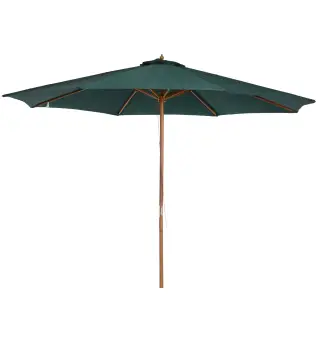 Sombrilla Ø300x250 cm Parasol con Poste de Madera con Sistema de Poleas para Jardín Patio Terraza Verde