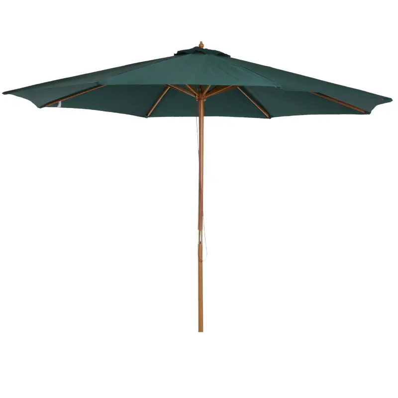 Sombrilla Ø300x250 cm Parasol con Poste de Madera con Sistema de Poleas para Jardín Patio Terraza Verde