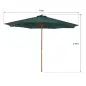 Sombrilla Ø300x250 cm Parasol con Poste de Madera con Sistema de Poleas para Jardín Patio Terraza Verde