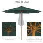 Sombrilla Ø300x250 cm Parasol con Poste de Madera con Sistema de Poleas para Jardín Patio Terraza Verde
