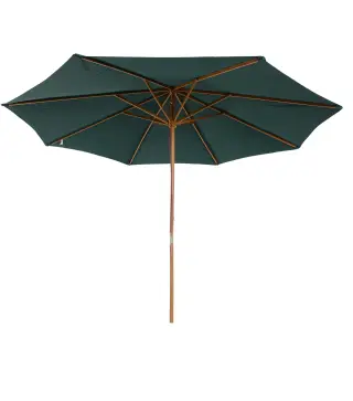 Sombrilla Ø300x250 cm Parasol con Poste de Madera con Sistema de Poleas para Jardín Patio Terraza Verde