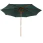 Sombrilla Ø300x250 cm Parasol con Poste de Madera con Sistema de Poleas para Jardín Patio Terraza Verde