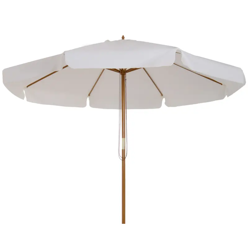 Sombrilla Terraza Exterior Ø325 cm Sombrilla de Jardín con Sistema de Polea Techo Ventilado 8 Varillas de Bambú y Poste de Mader