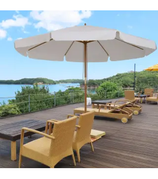 Sombrilla Terraza Exterior Ø325 cm Sombrilla de Jardín con Sistema de Polea Techo Ventilado 8 Varillas de Bambú y Poste de Mader