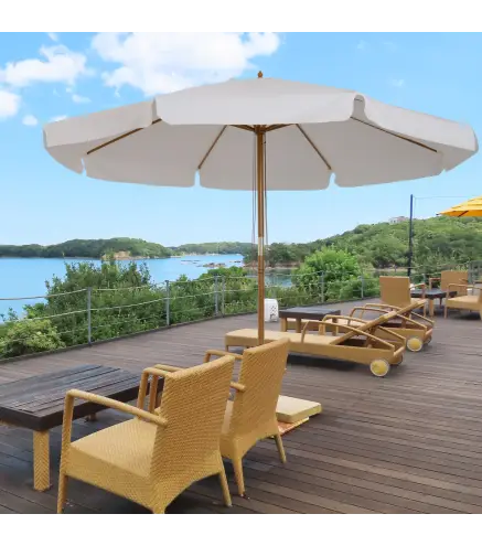 Sombrilla Terraza Exterior Ø325 cm Sombrilla de Jardín con Sistema de Polea Techo Ventilado 8 Varillas de Bambú y Poste de Mader