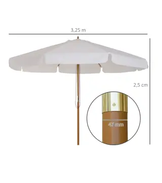 Sombrilla Terraza Exterior Ø325 cm Sombrilla de Jardín con Sistema de Polea Techo Ventilado 8 Varillas de Bambú y Poste de Mader