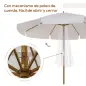 Sombrilla Terraza Exterior Ø325 cm Sombrilla de Jardín con Sistema de Polea Techo Ventilado 8 Varillas de Bambú y Poste de Mader