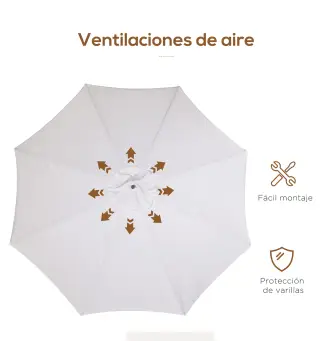 Sombrilla Terraza Exterior Ø325 cm Sombrilla de Jardín con Sistema de Polea Techo Ventilado 8 Varillas de Bambú y Poste de Mader