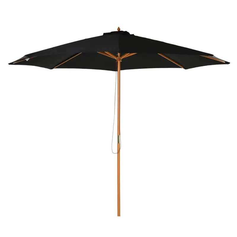 Sombrilla Terraza Exterior Ø300 cm Sombrilla de Jardín con Sistema de Polea Techo Ventilado y Poste Desmontable de Madera Paraso