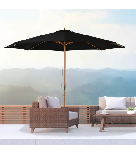 Sombrilla Terraza Exterior Ø300 cm Sombrilla de Jardín con Sistema de Polea Techo Ventilado y Poste Desmontable de Madera Paraso