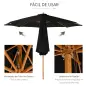 Sombrilla Terraza Exterior Ø300 cm Sombrilla de Jardín con Sistema de Polea Techo Ventilado y Poste Desmontable de Madera Paraso