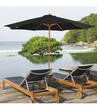 Sombrilla Terraza Exterior Ø300 cm Sombrilla de Jardín con Sistema de Polea Techo Ventilado y Poste Desmontable de Madera Paraso