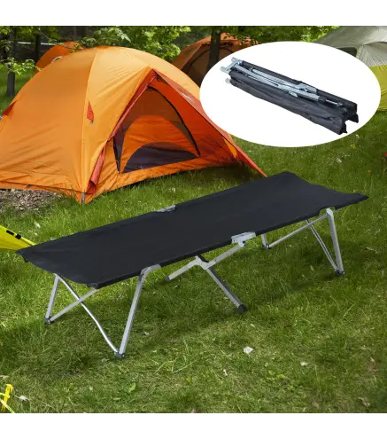 Cama de Acampada Plegable de Tela Oxford 600D con Marco Metálico Carga 136 kg para Playa Senderismo 193x64x40 cm Negro