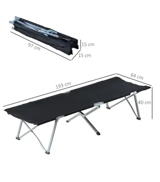 Cama de Acampada Plegable de Tela Oxford 600D con Marco Metálico Carga 136 kg para Playa Senderismo 193x64x40 cm Negro