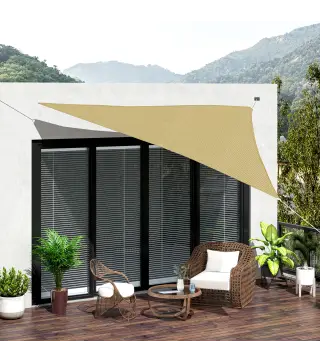 Toldo Vela Triangular 3x3x3 m Vela de Sombra para Jardín Patio Terraza HDPE Anti UV y Transpirable Color Arena